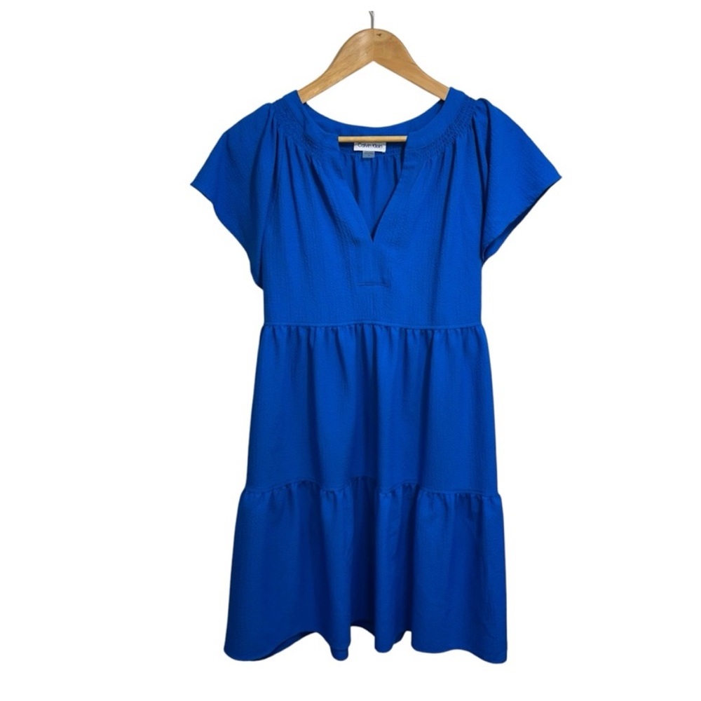 Calvin Klein Blue Tiered Lightweight Flowy Midi Dress Plus 14